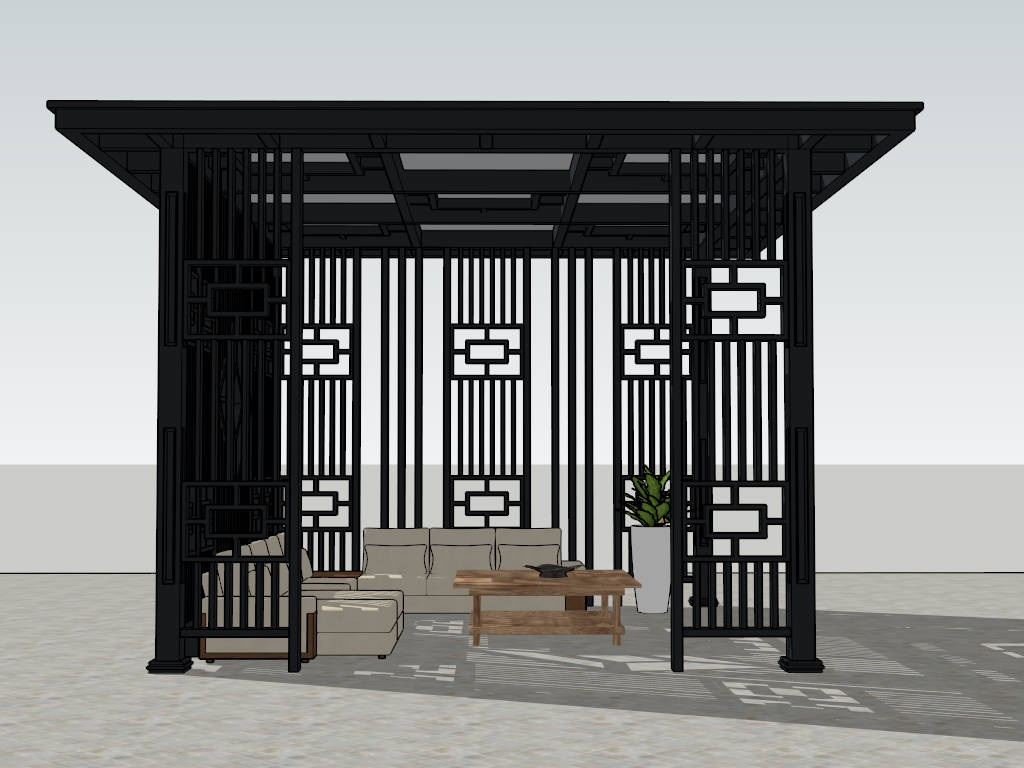 Backyard Patio Pavilion with Furniture sketchup model preview - SketchupBox