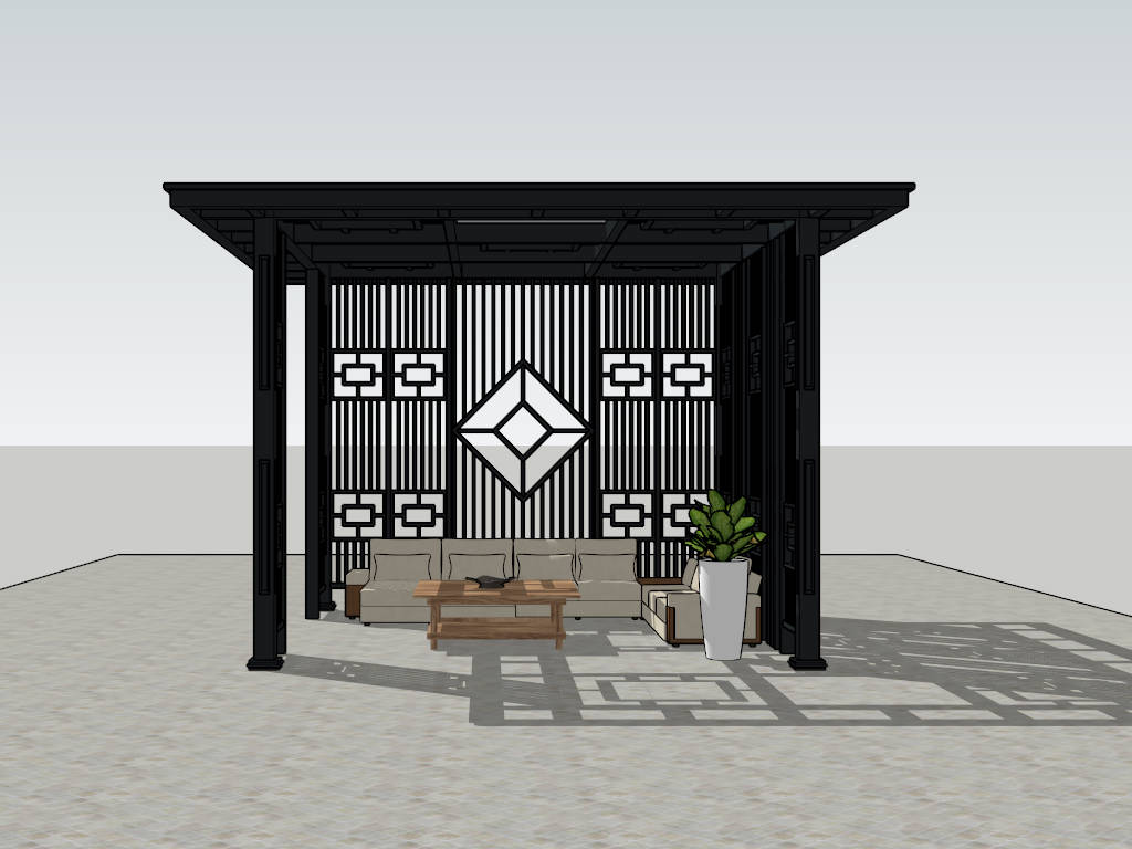 Backyard Patio Pavilion with Furniture sketchup model preview - SketchupBox