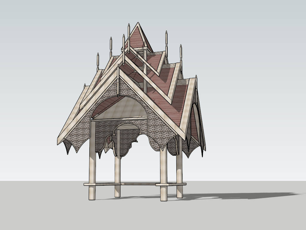 Traditional Thai Style Wooden Gazebo sketchup model preview - SketchupBox