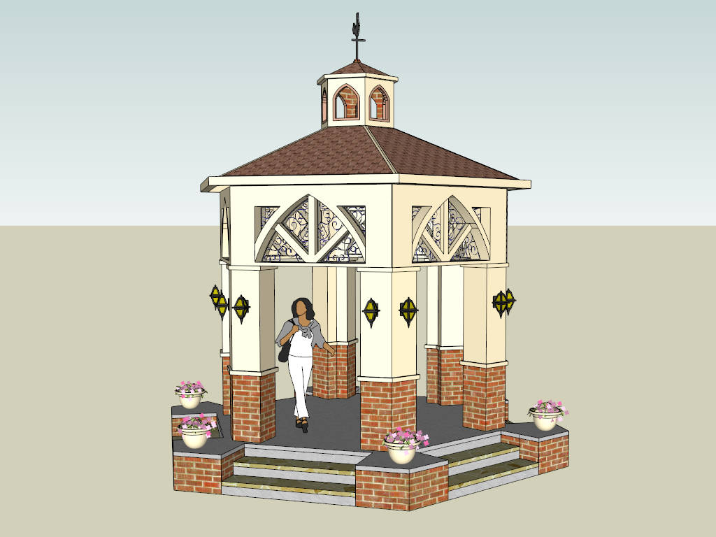 Brick Pillar Spanish Gazebo sketchup model preview - SketchupBox