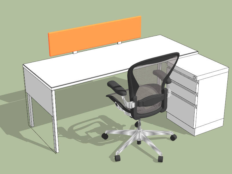 White L-shaped Computer Desk with Storage sketchup model preview - SketchupBox