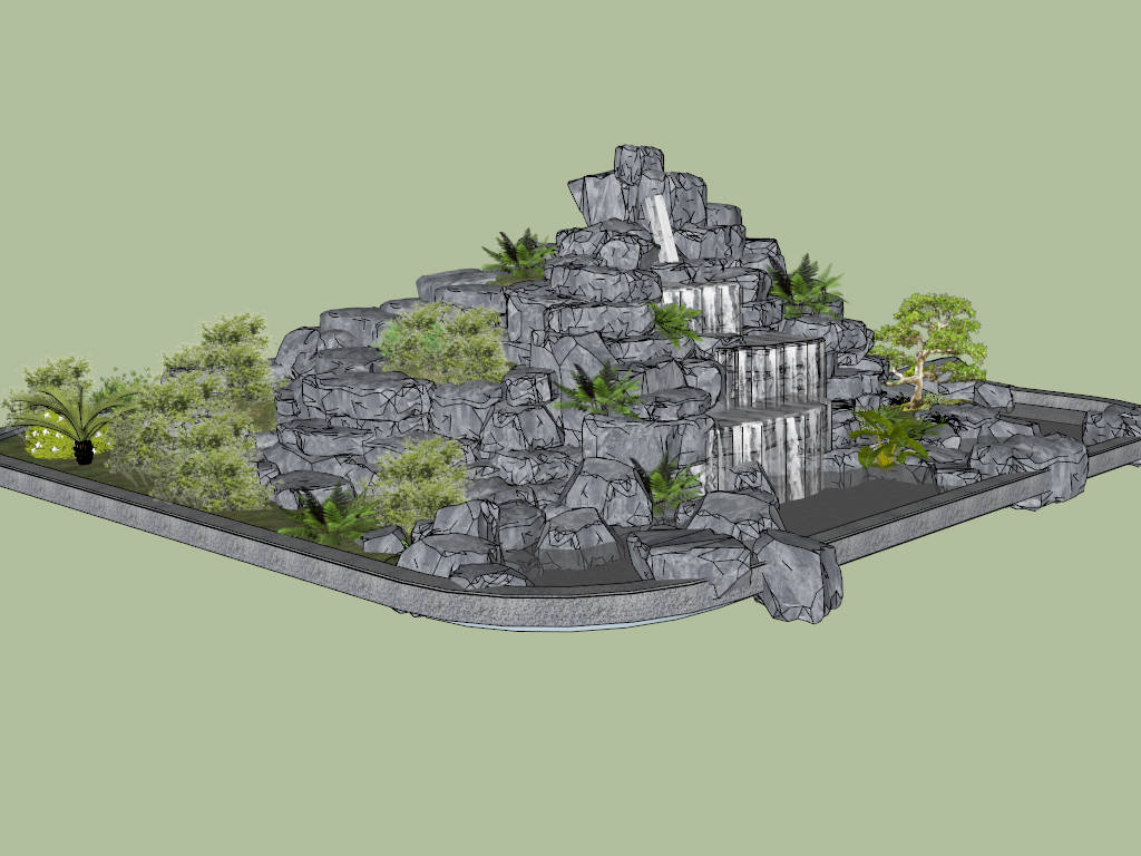 Rock Garden with Water Feature sketchup model preview - SketchupBox