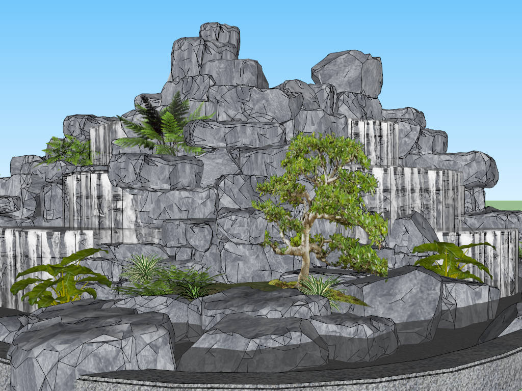 Rock Garden with Water Feature sketchup model preview - SketchupBox