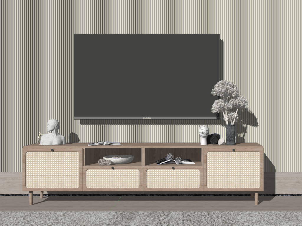 Japanese Natural TV Stand sketchup model preview - SketchupBox
