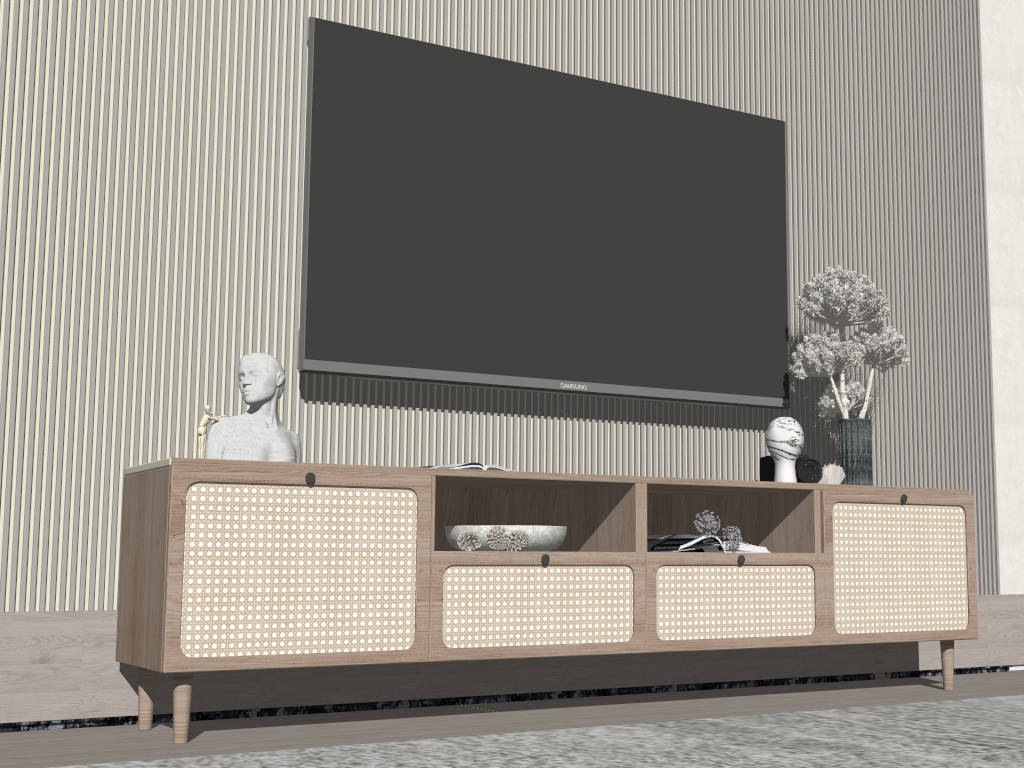 Japanese Natural TV Stand sketchup model preview - SketchupBox