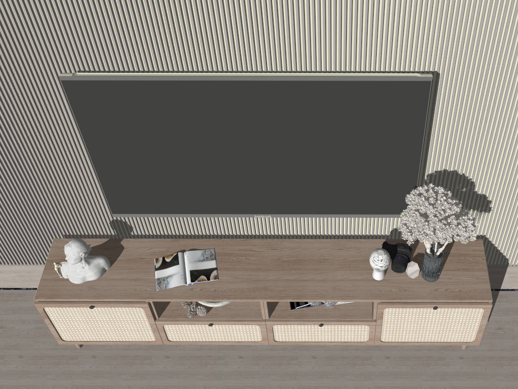Japanese Natural TV Stand sketchup model preview - SketchupBox