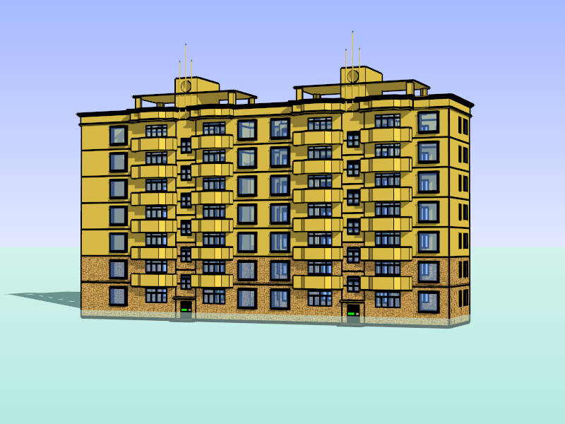 7-Storey Residential Condo Building sketchup model preview - SketchupBox