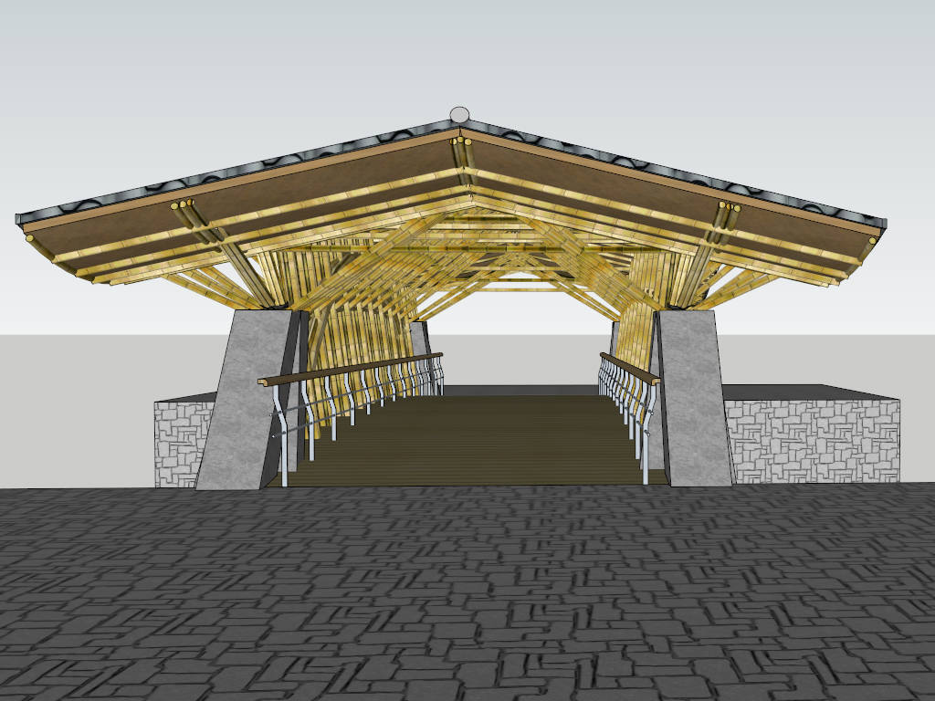 Vintage Bamboo Bridge Design sketchup model preview - SketchupBox