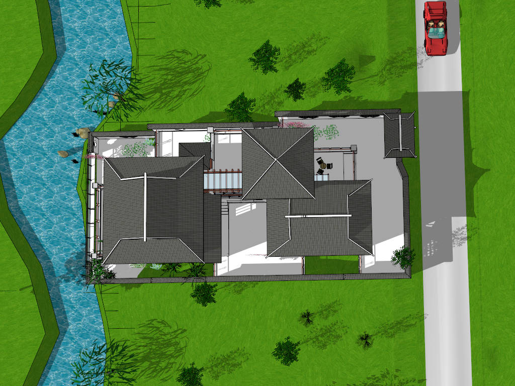 Modern Chinese Mansion On Mountain sketchup model preview - SketchupBox