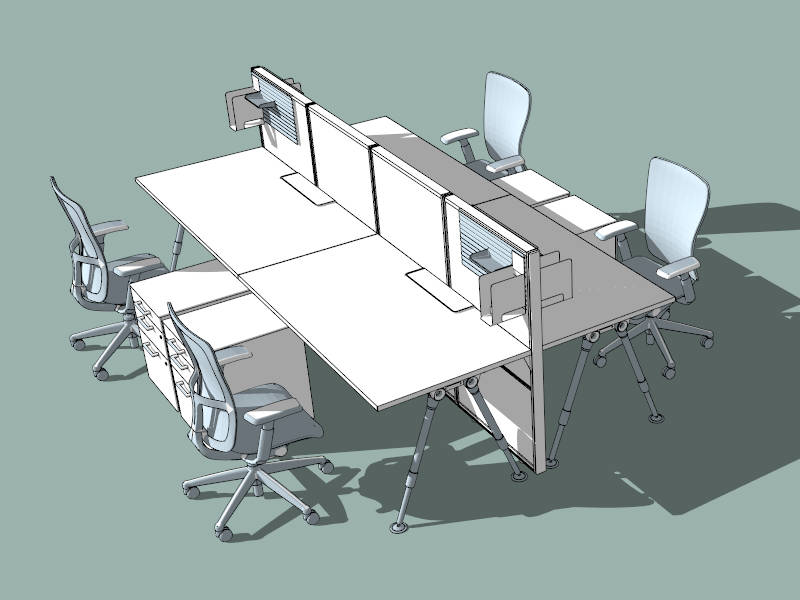 4 Person Office Workstation sketchup model preview - SketchupBox