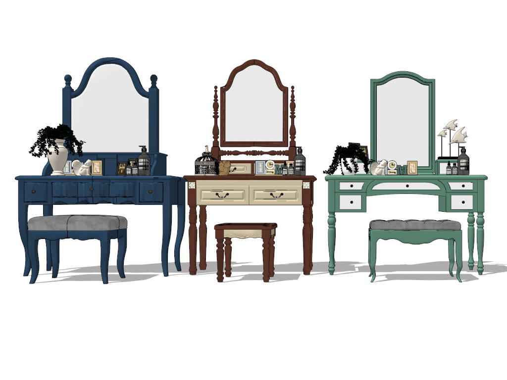 Vintage Vanity Dressing Table Collections sketchup model preview - SketchupBox
