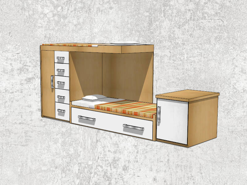 Wooden Bunk Beds With Storage sketchup model preview - SketchupBox