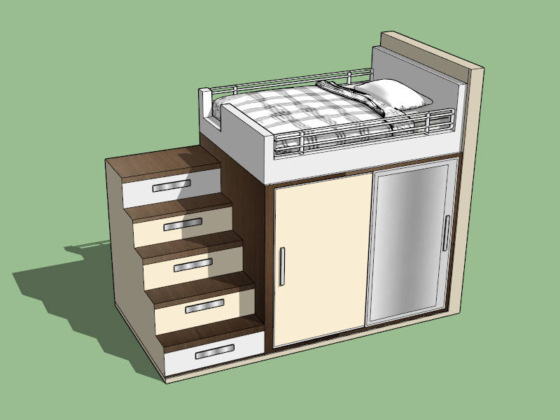 Loft Bed with Wardrobe sketchup model preview - SketchupBox