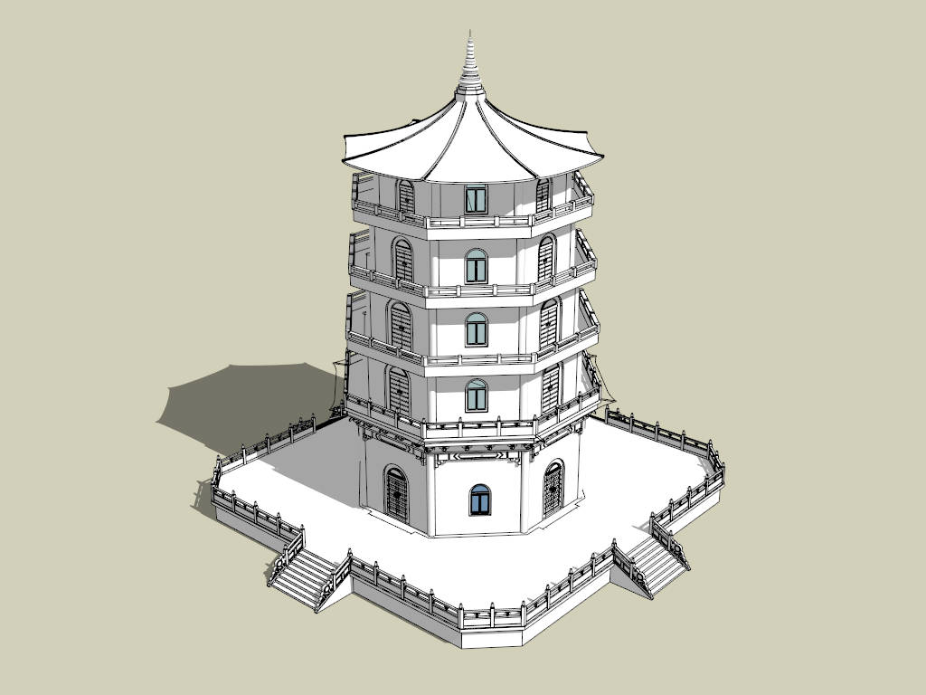 5 Tiered Pagoda sketchup model preview - SketchupBox