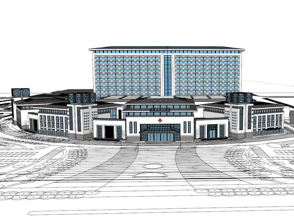 Modern Hospital Exterior Design sketchup model preview - SketchupBox