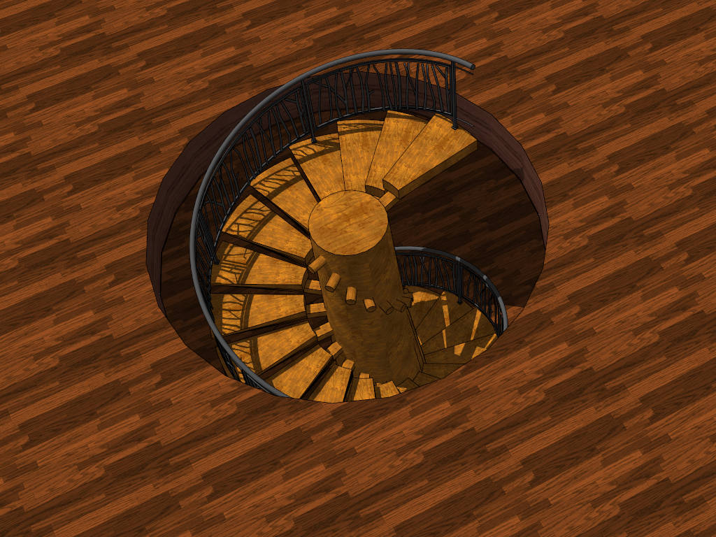 Antique Log Spiral Stair sketchup model preview - SketchupBox