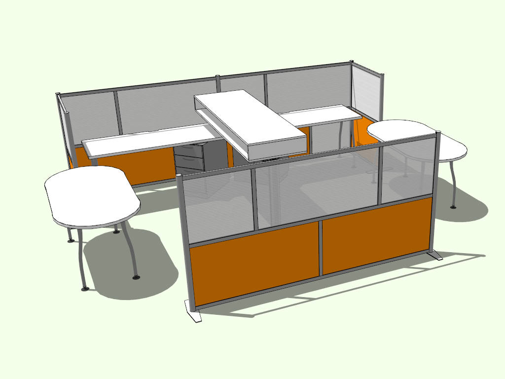 2 Person Cubicle Workstation sketchup model preview - SketchupBox