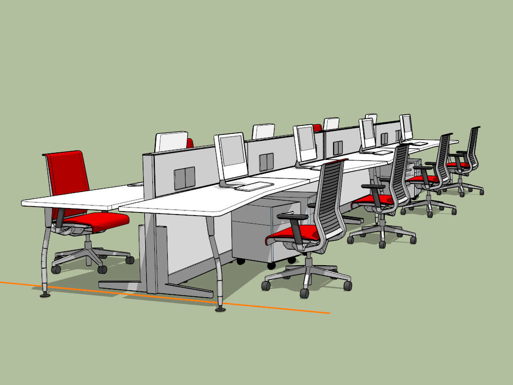 8 Person Workstation Desk sketchup model preview - SketchupBox