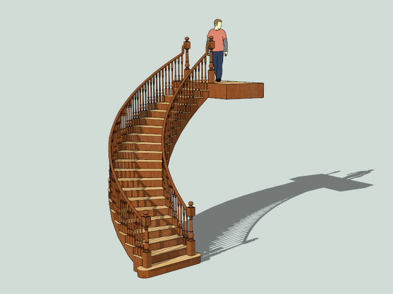Wooden Carved Staircase sketchup model preview - SketchupBox