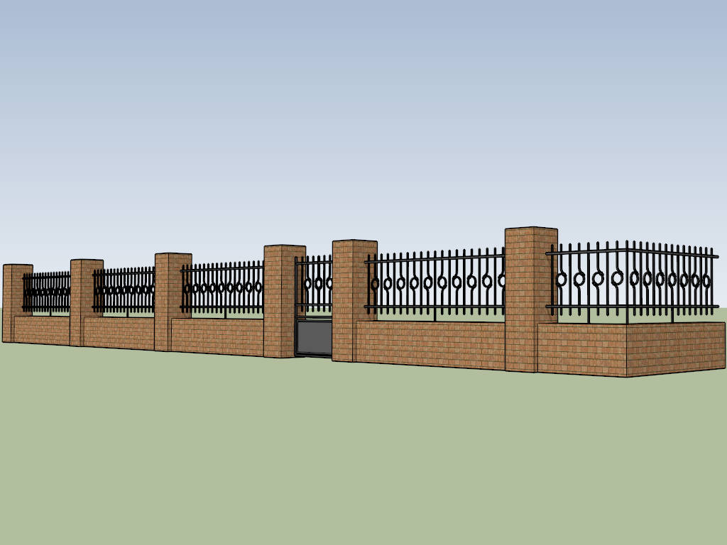 Brick And Wrought Iron Fence sketchup model preview - SketchupBox