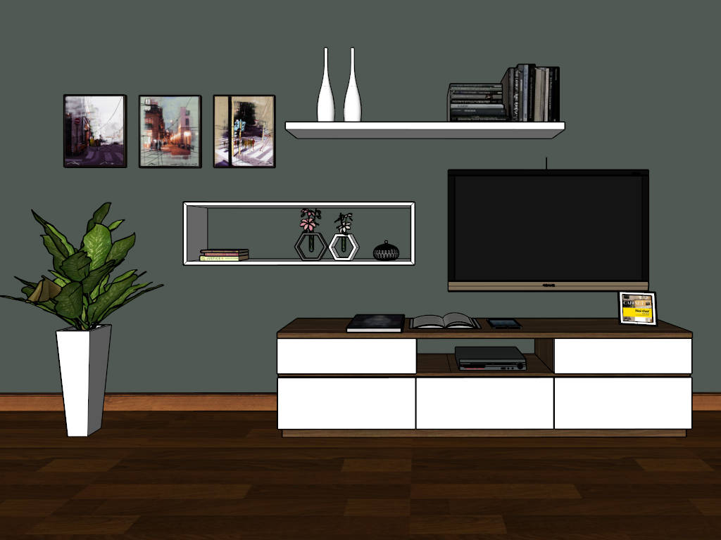 Modern TV Stand Wall Unit sketchup model preview - SketchupBox
