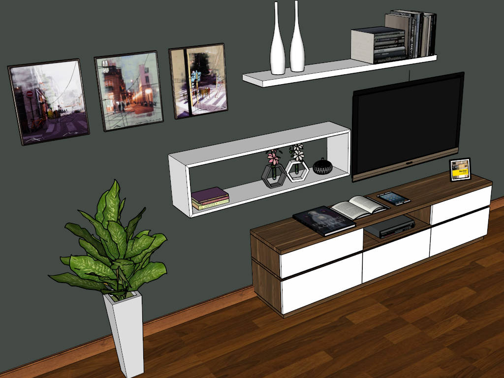 Modern TV Stand Wall Unit sketchup model preview - SketchupBox