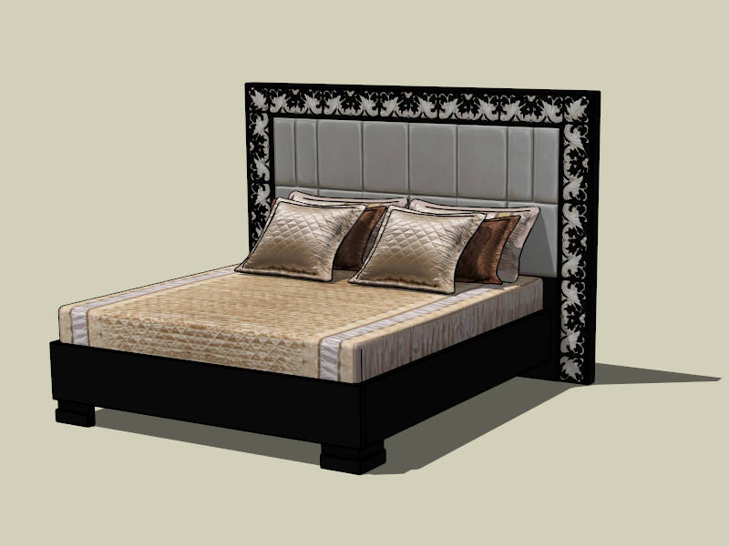 Platform Bed with Upholstered Headboard sketchup model preview - SketchupBox
