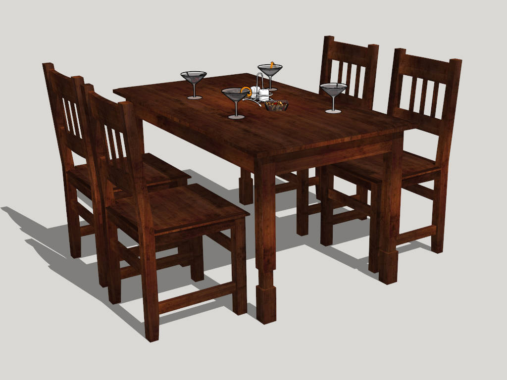 Rustic Wood Dining Room Set sketchup model preview - SketchupBox