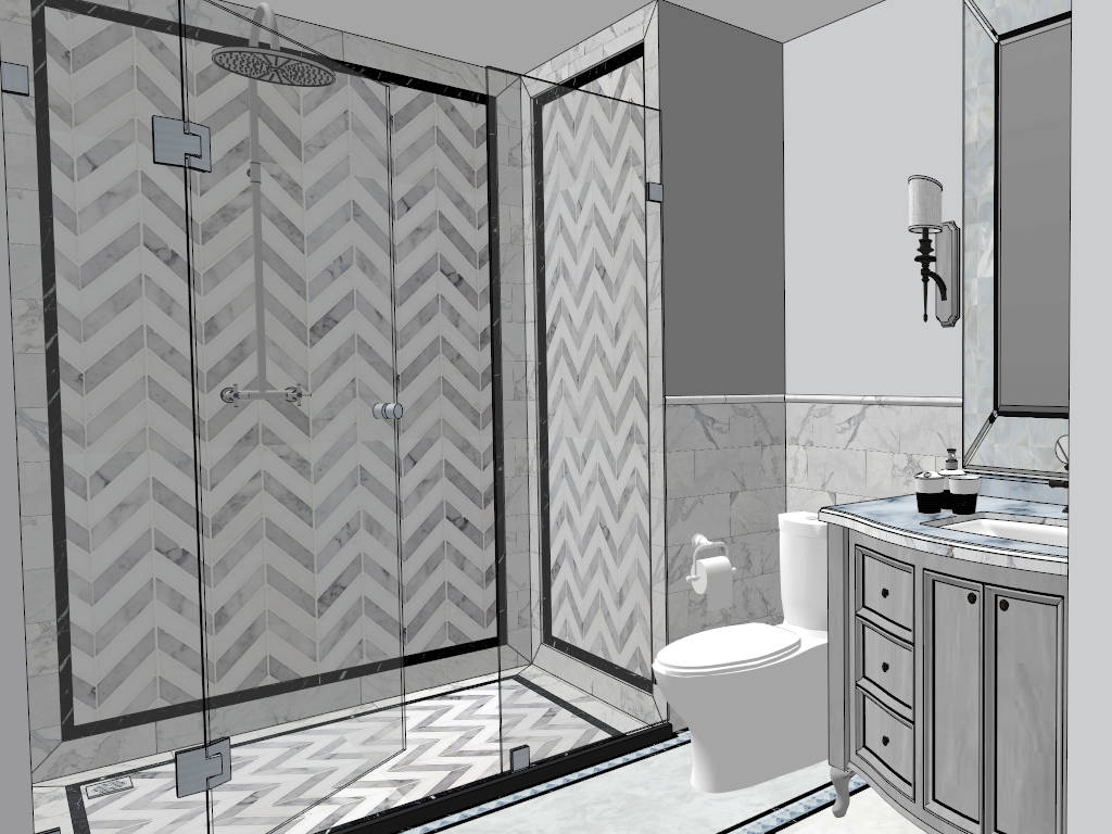 Small Bathroom with Shower Layout sketchup model preview - SketchupBox