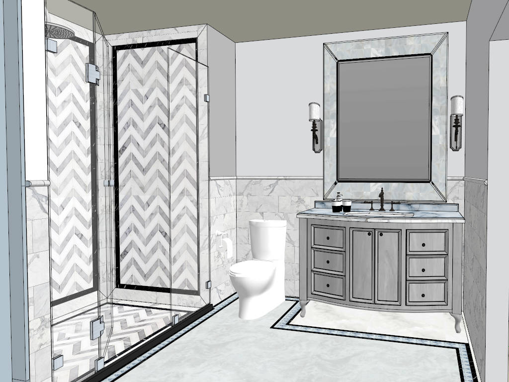 Small Bathroom with Shower Layout sketchup model preview - SketchupBox