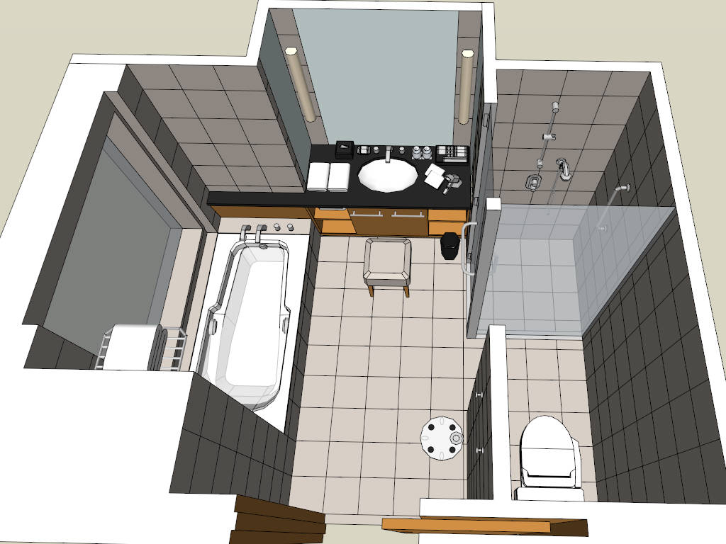Bathroom with Bathtub and Shower Plan sketchup model preview - SketchupBox