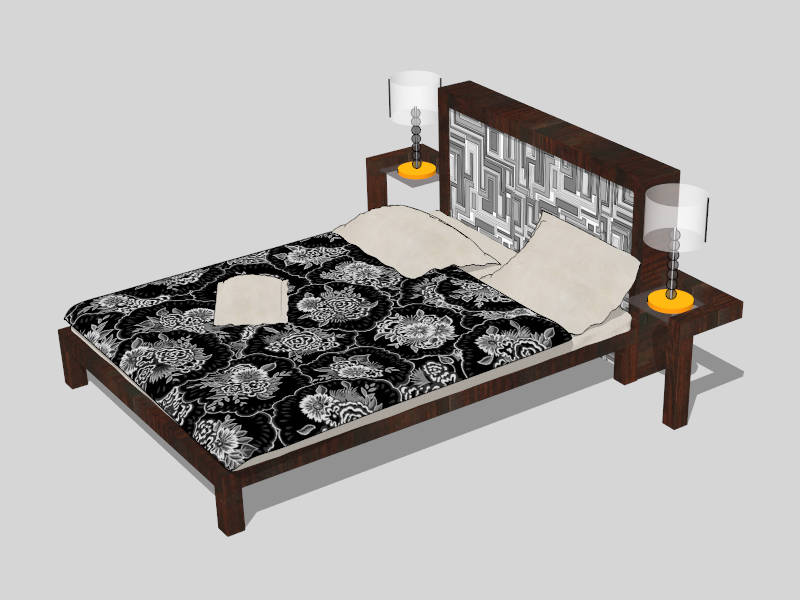 Bed with Nightstand and Lamps sketchup model preview - SketchupBox