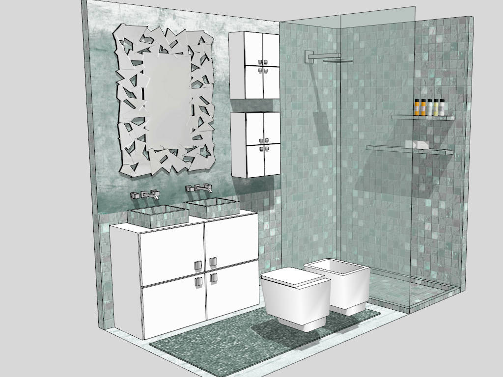 Grey and Green Bathroom Idea sketchup model preview - SketchupBox