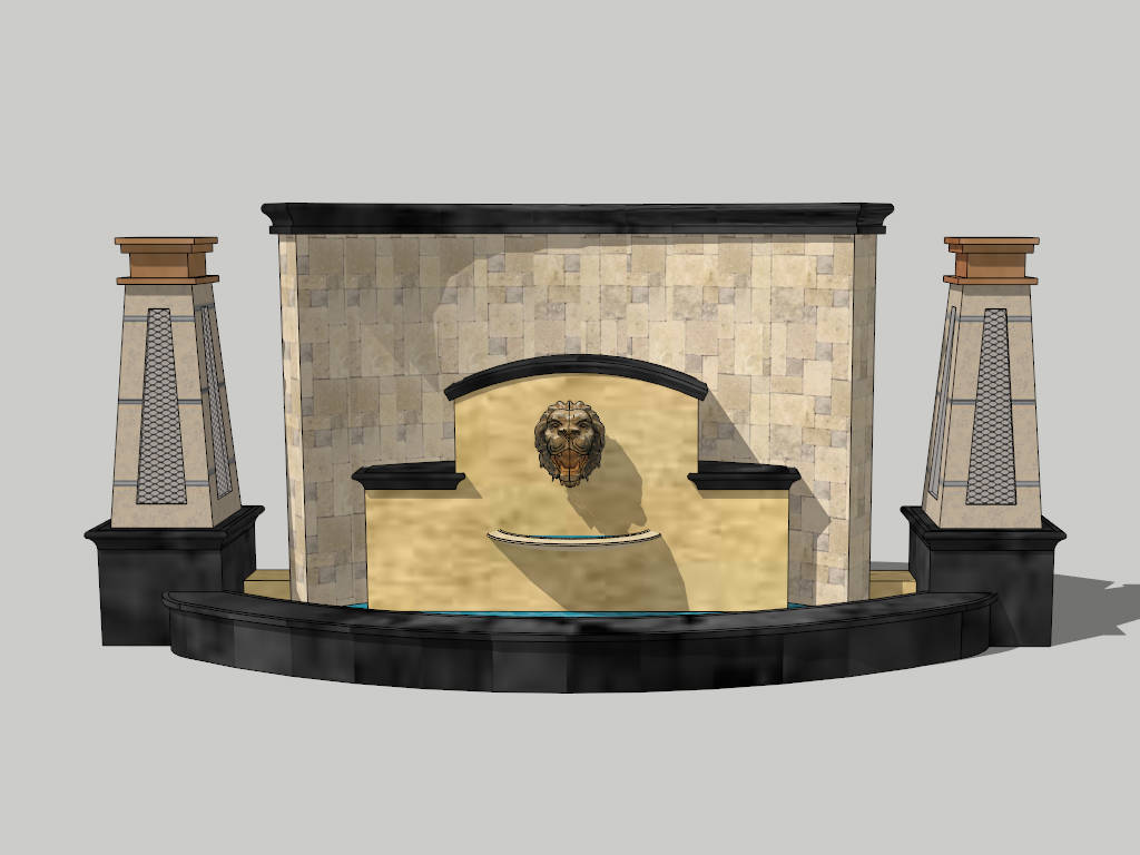 Lion Fountain Outdoor Accent Wall sketchup model preview - SketchupBox