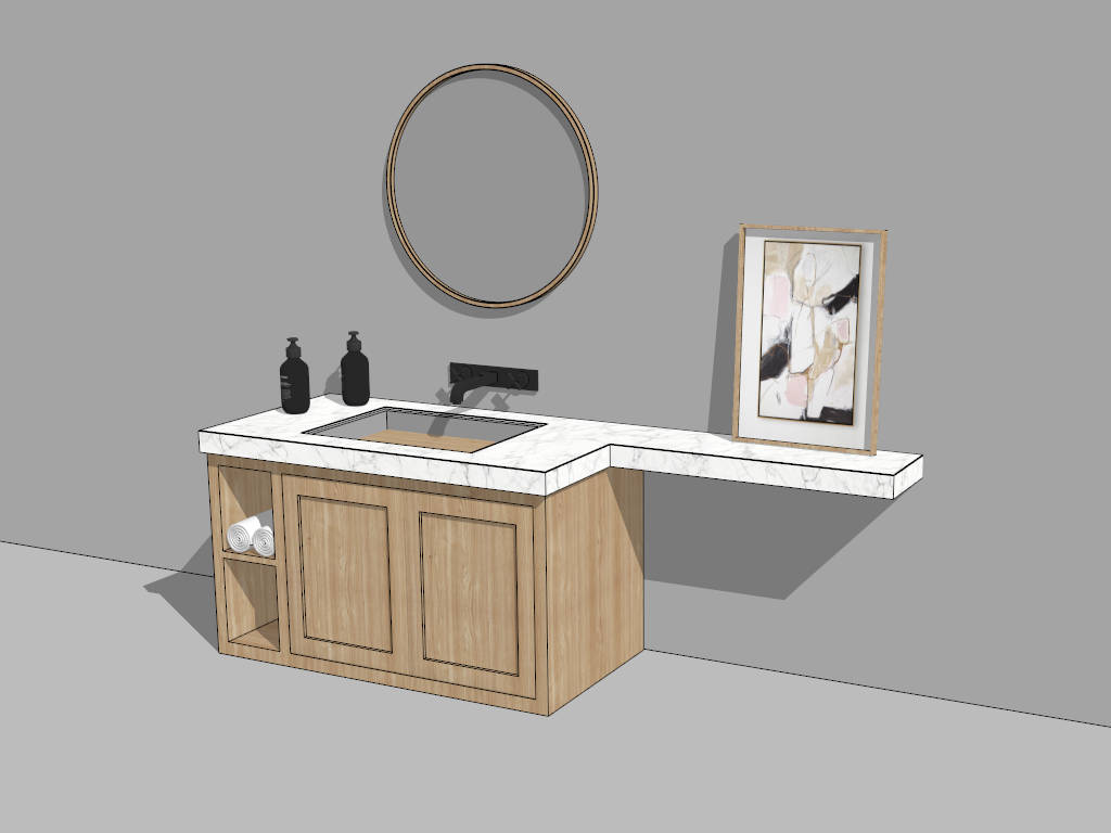 Oak Bathroom Vanity with Mirror sketchup model preview - SketchupBox