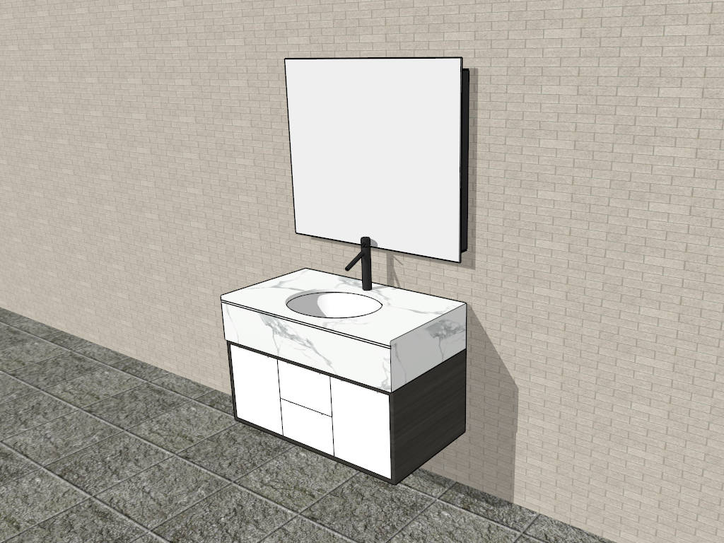 Single Sink White Vanity sketchup model preview - SketchupBox