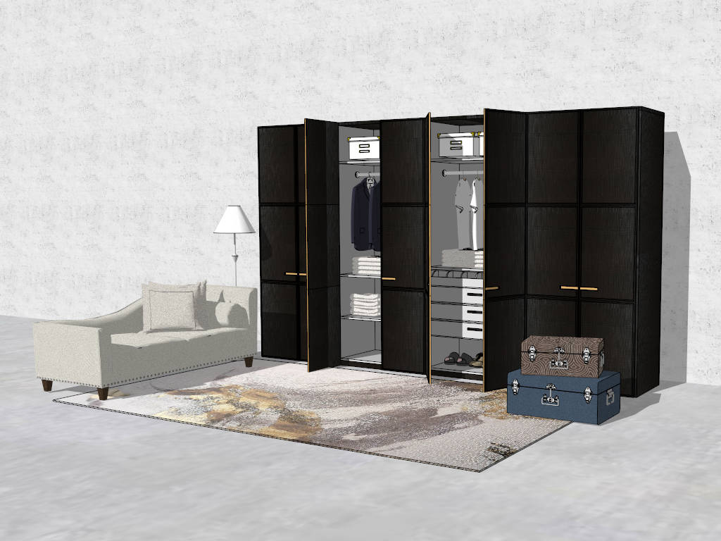 Black Closet Dressing Room Wardrobe sketchup model preview - SketchupBox
