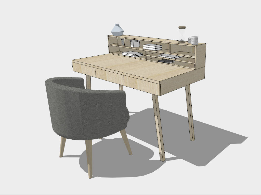Small Writing Desk With Hutch sketchup model preview - SketchupBox