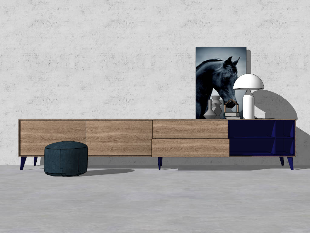 Narrow Wooden TV Stand sketchup model preview - SketchupBox