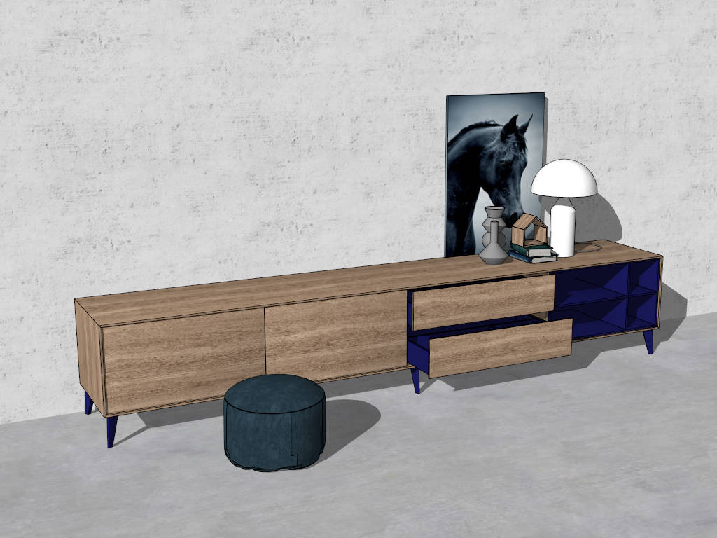 Narrow Wooden TV Stand sketchup model preview - SketchupBox
