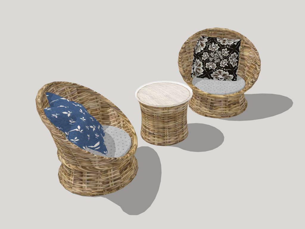 Wicker Patio Conversation Set sketchup model preview - SketchupBox