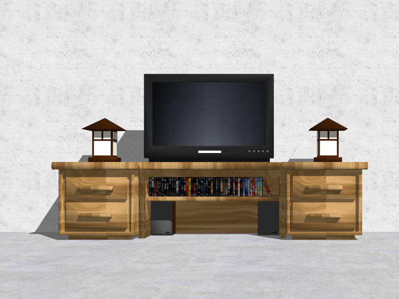 Rustic Media Console TV Stand sketchup model preview - SketchupBox