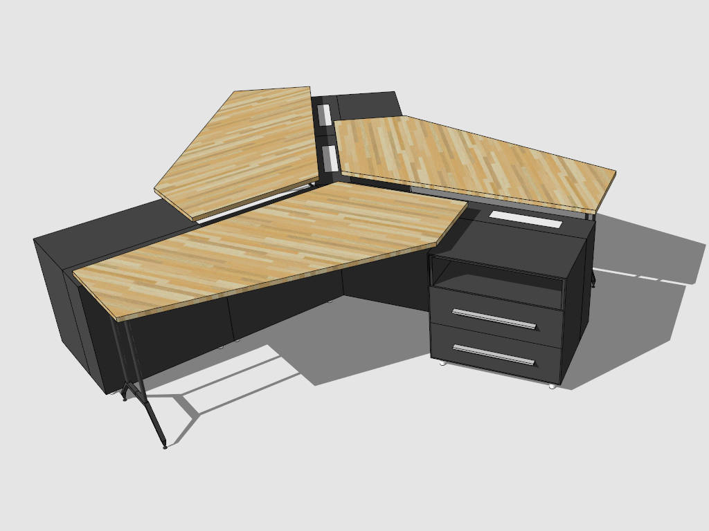 3 Person Office Workstation Desk sketchup model preview - SketchupBox