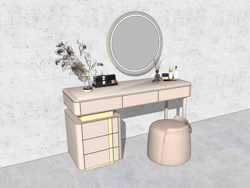Elegant Dressing Table with Stool sketchup model preview - SketchupBox