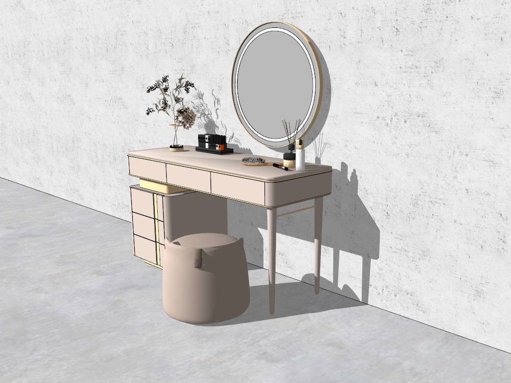 Elegant Dressing Table with Stool sketchup model preview - SketchupBox
