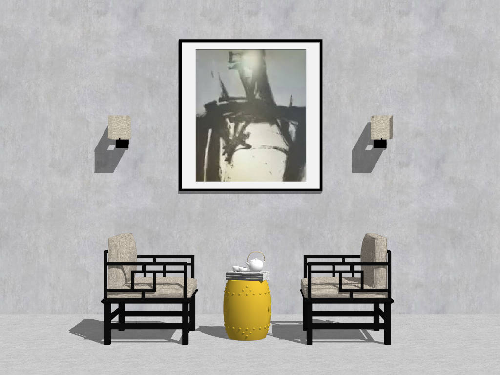 Chinese Accent Chair Decor Idea sketchup model preview - SketchupBox