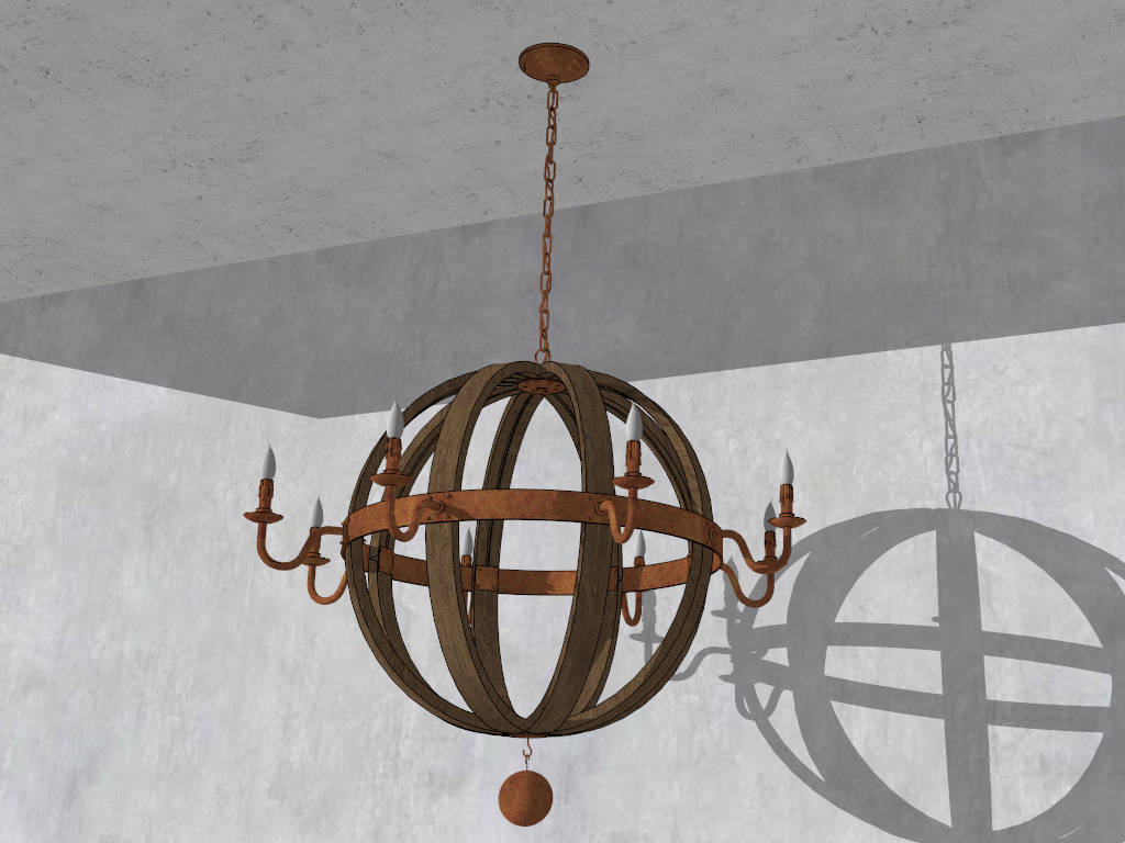 Antique Wood Sphere Chandelier sketchup model preview - SketchupBox