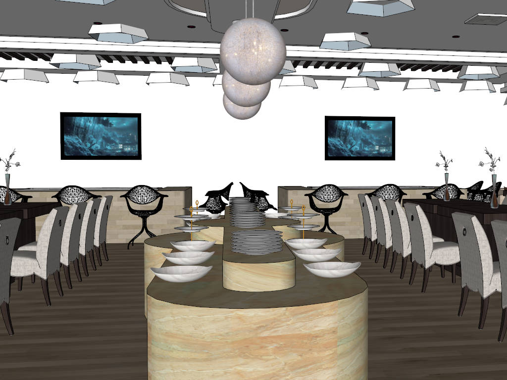 Cafeteria Interior Design Idea sketchup model preview - SketchupBox