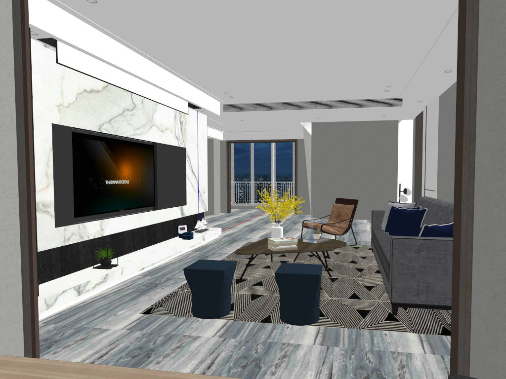 Contemporary Living Room Design sketchup model preview - SketchupBox