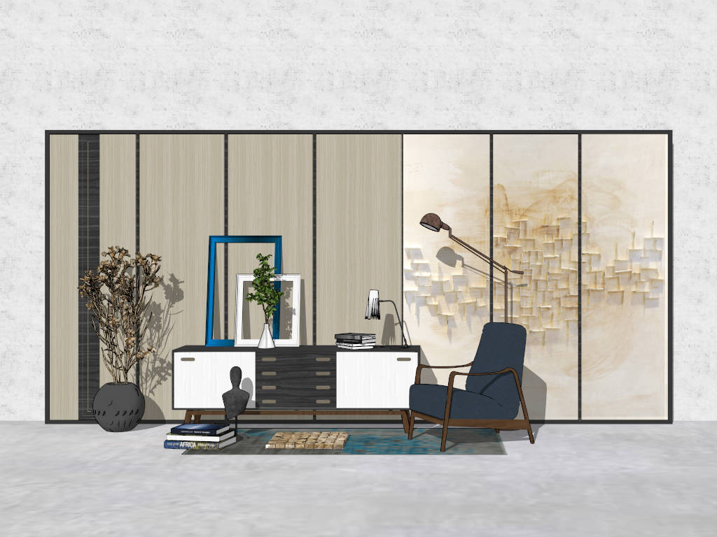 Modern Accent Wall Low Sideboard for Living Room sketchup model preview - SketchupBox
